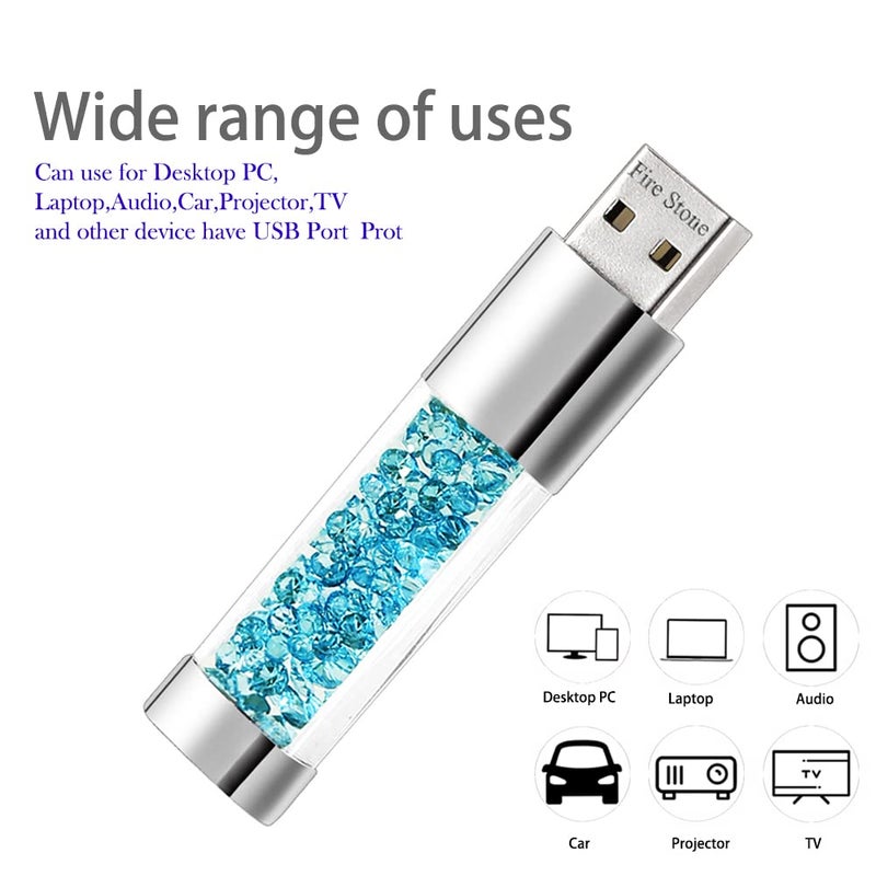 Fire Stone Lovely Diamond USB 2.0 Flash Drive Data Storage Memory Stick USB Stick Pendrive Gift (32GB, Lake Blue) - Image 4